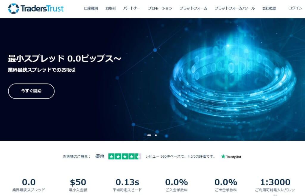 TradersTrustの公式サイト画像